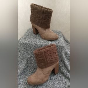 Muk Luks Chris Heeled Sweater Booties with knitted / rolled cuff